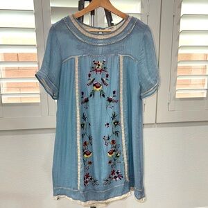 Embroidered Blue Dress/Tunic Top